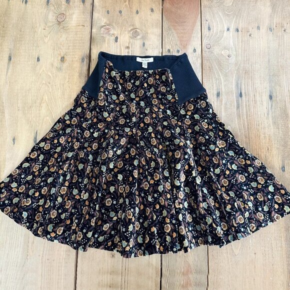 Free People Velvet‎ Floral Skirt Elastic top Size 2 Black - Picture 1 of 6
